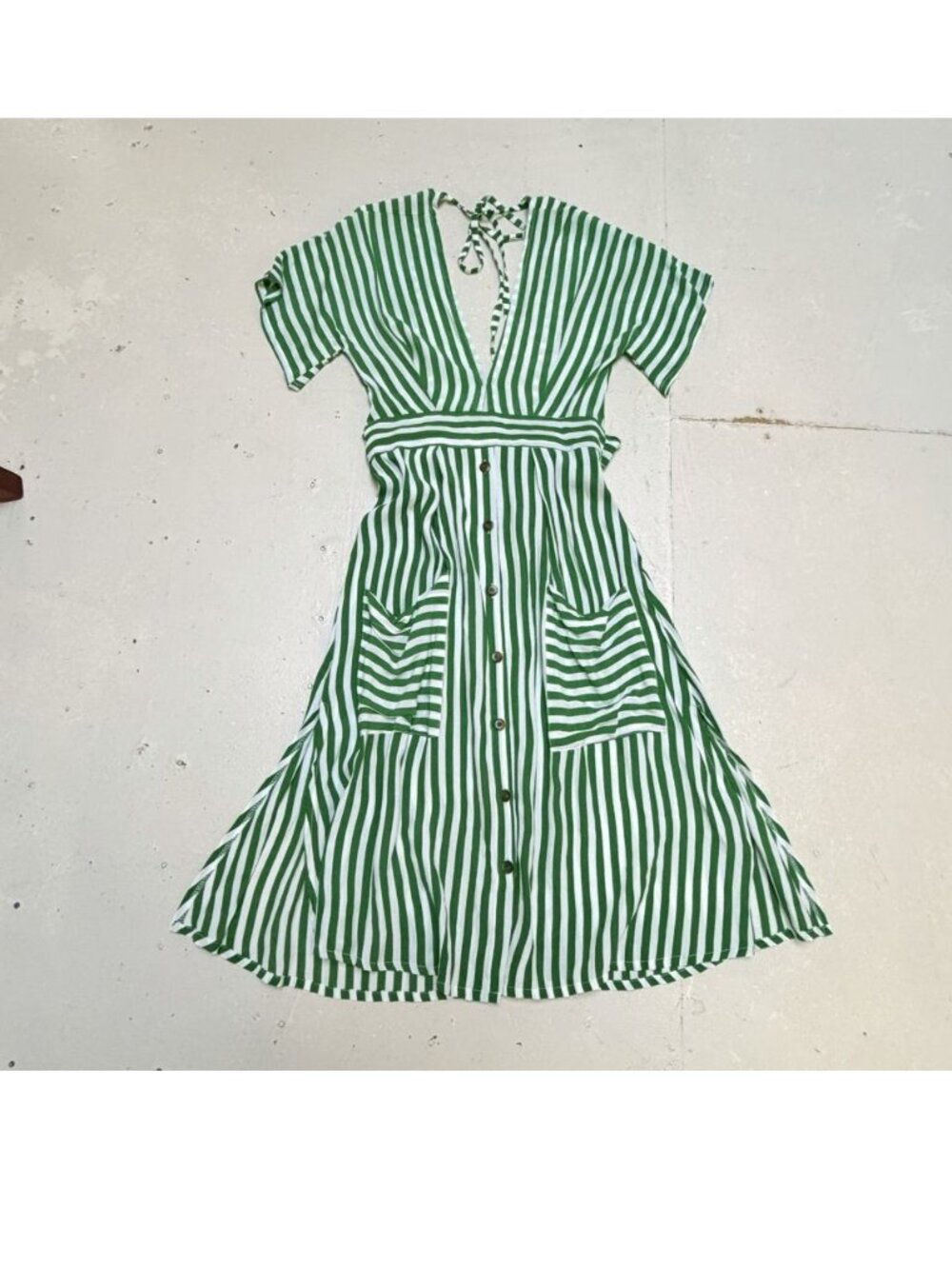 Faithfull The Brand Milan Midi Striped Dress Womens Size 4 Green Wedding Party